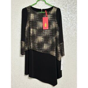 IC by Connie‎ K NWT Black & Gold Metallic Asymmetric Hem Overlay Tunic Top Sz S